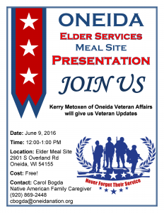 Oneida Veterans Affairs Presentation @ Elder Congregate Meal Site | Hobart | Wisconsin | United States