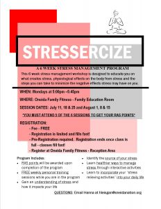 STRESSERCIZE Stress Management Program (RAS eligible) @ Oneida Familiy Fitness |  |  | 