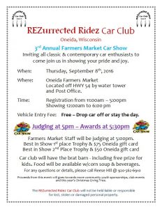 3rd Annual Oneida Farmers Market Car Show @ Oneida Farmers Market Car Show | Oneida | Wisconsin | United States