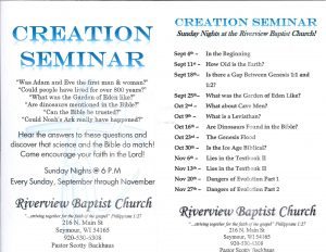 Creation Seminar @ Riverview Baptist Church | Seymour | Wisconsin | United States