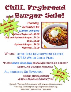 Chili, Frybread and Burger Sale to benefit Social Services Adopt-a-family! @ Little Bear Development Center